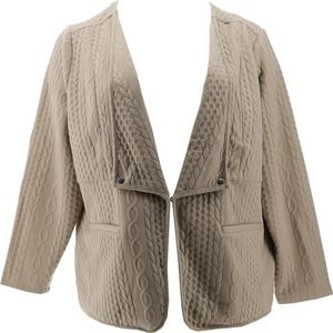DG2 Diane Gilman Women's 1X Cable Knit French Terry Easy Jacket Sage Brown NEW